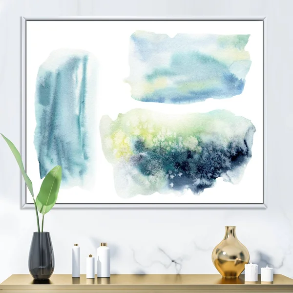 Designart 'Underwater Abstract Clouds' Modern Framed Canvas Wall Art Print - 20 in. Wide x 12 in. High - Blue