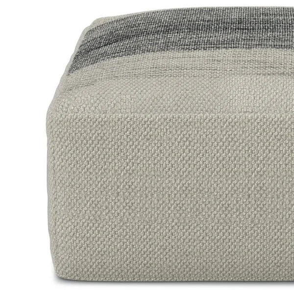 Simpli Home Sabella Grey and White Square Woven Outdoor/Indoor Pouf