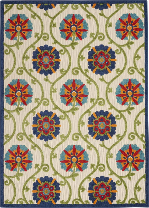 Nourison ALH19 Aloha Blue/Multicolor Area Rug- 7& x 10&