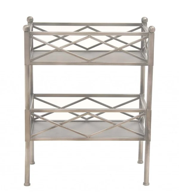 Stylish Brushed Silver 2 Shelf End Table Gray - Metal