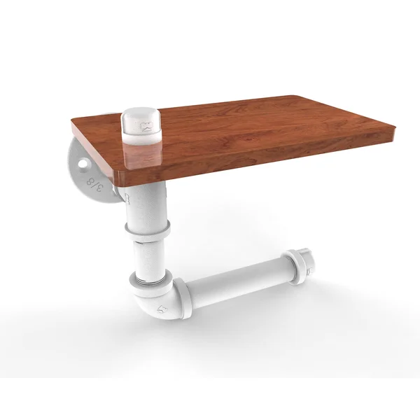 Allied Brass Pipeline Collection Toilet Paper Holder with Wood Shelf - Matte White