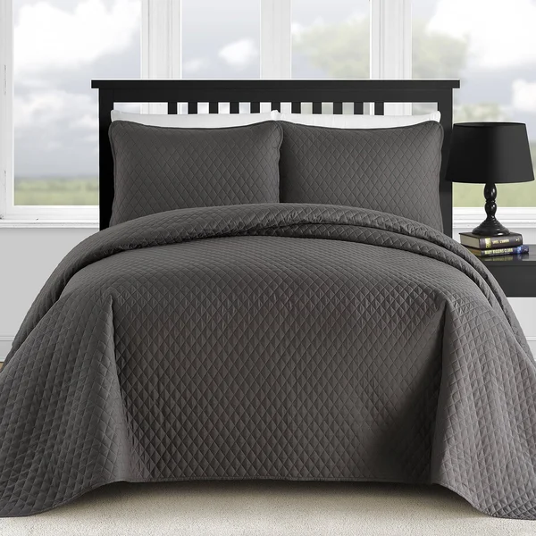 Comfy Bedding 3-Piece Bedspread Coverlet Set Extra Lightweight and Oversized Diamond Embossed - King/Cal King Charcoal