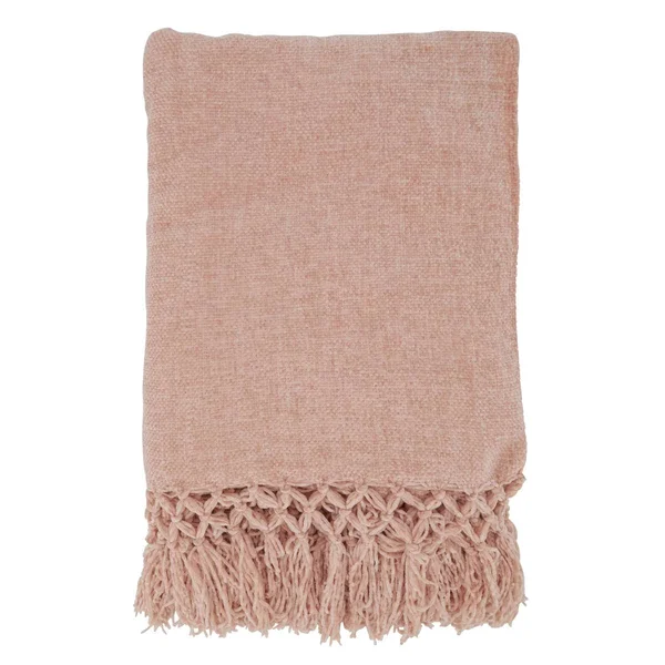 Saro TH405.BH5060B 50 x 60 in. Knotted Chenille Oblong Throw Blanket Blush
