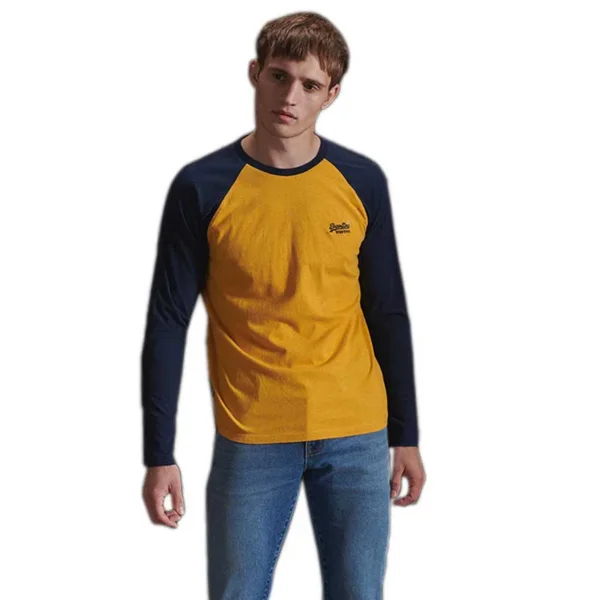 Superdry Organic Cotton Baseball Top - Yellow - Long Sleeve T-Shirts