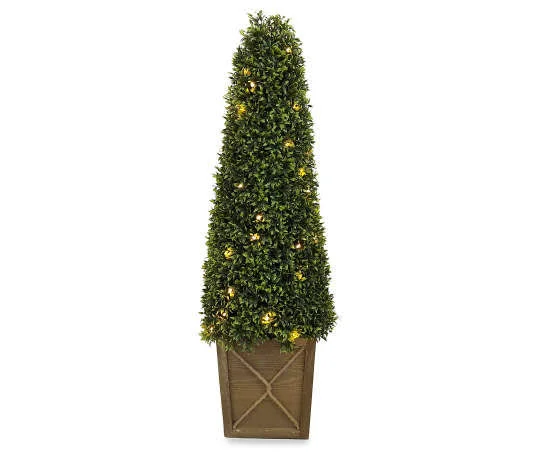 LED Cone Topiary with Wood & Rope Planter - (36")