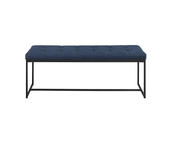 Walker Edison 48x22 Upholstered Bench with Metal Base - Blue - Blue