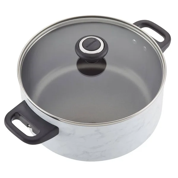 Farberware Designs Nonstick Cookware Set, 15 Piece, White Marble