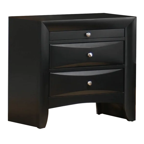 Saltoro Sherpi Three Drawers Wooden Nightstand with Knob Pulls - Black