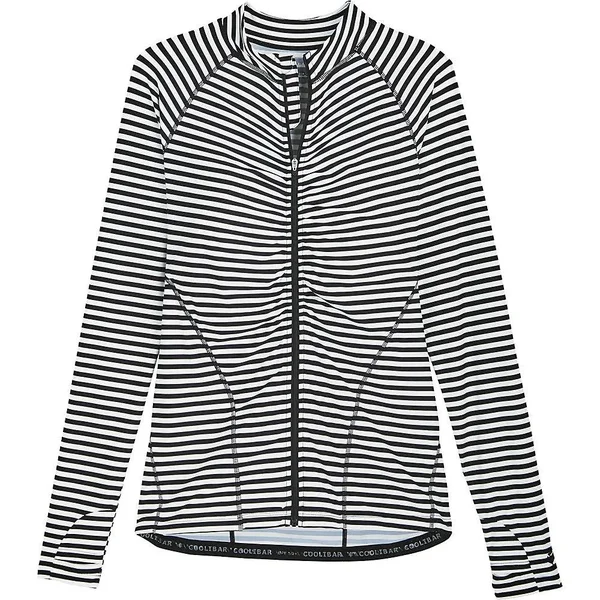 Coolibar Women's Atitlan Ruche Swim Jacket, UPF Protective Shirts for Women, White/Black Stripe, Medium
