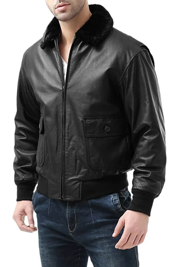 Landing Leathers Men's Navy g-1 Leather Flight Bomber Jacket Xs - Brown