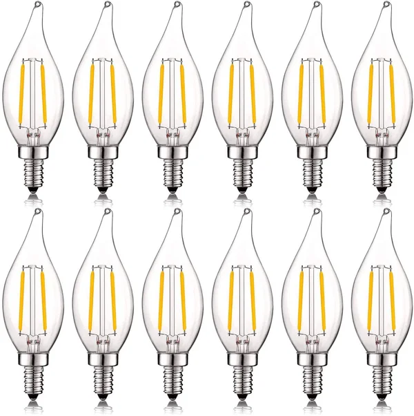 Luxrite E12 Vintage Candelabra Dimmable LED Light Bulbs 4W (40w Equivalent) 2700K Warm White, 400 Lumens, 12 Pack