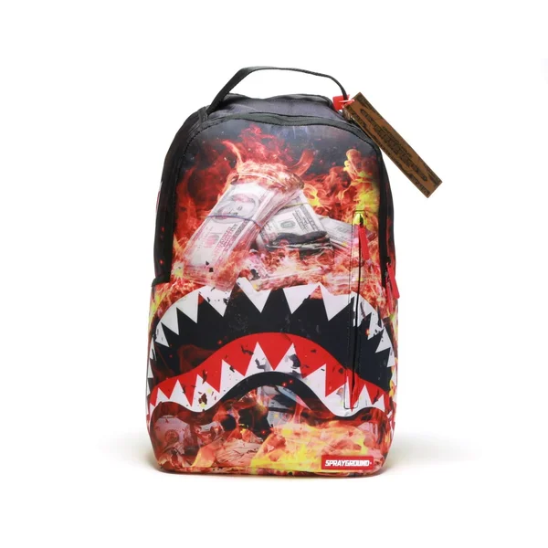 Sprayground Fire Money Shark Backpack - 18" x 6" x 11.5"