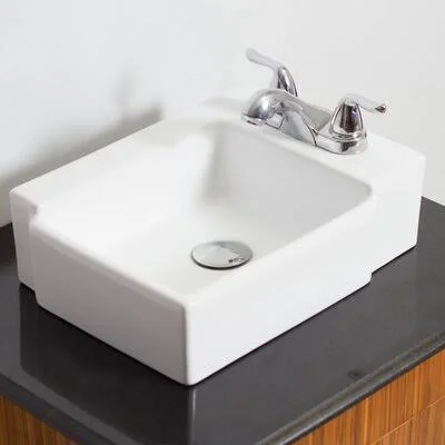 American Imaginations AI-4-1306 Ceramic Square Vessel Bathroom Sink Hardware Finish: Antique Brass - Faucet Mount: 4x22 Off Cente