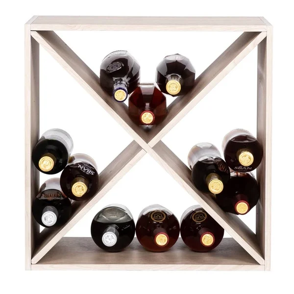 4 Cube Wine Rack Holds 12-16 Bottles - Classic Style Wine Racks - Wood Color