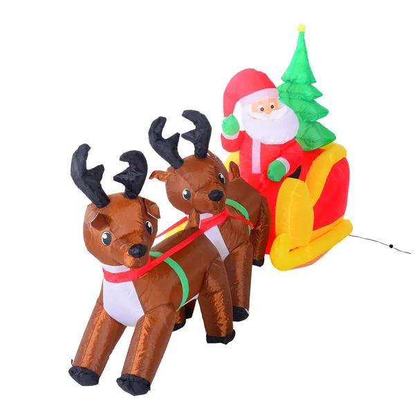 Homcom Inflatable LED Lit Christmas Santa and Reindeer Lawn Yard Decoration