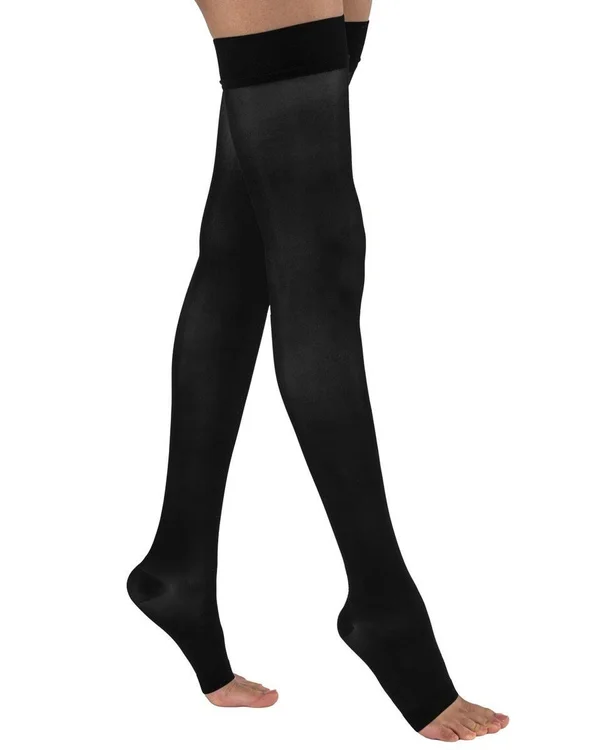 Juzo Soft 15-20 mmHg Open Toe Thigh High w/ Silicone Top Band - V, Short, Beige