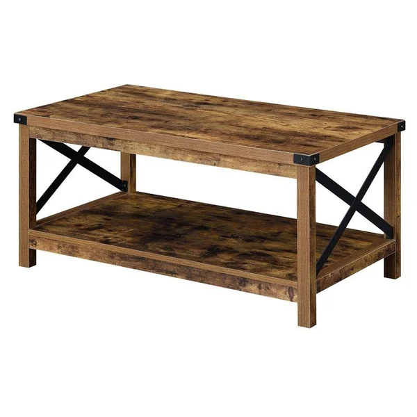 Pemberly Row Coffee Table in Nutmeg Wood Finish and Black Metal