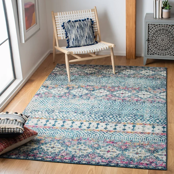 Safavieh Madison Cleo Boho Chic Rug - 2&3x22 x 20& Runner - Navy/Ivory