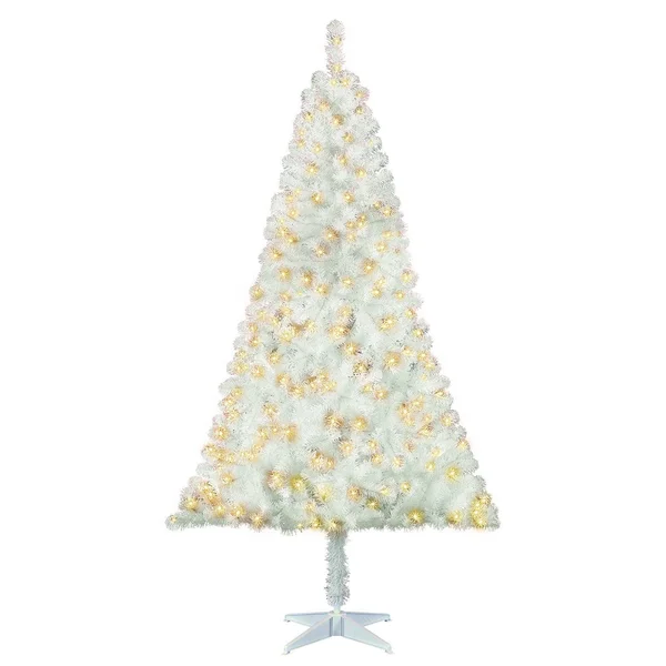 Holiday Time Pre-Lit 6.5& Madison Pine White Artificial Christmas Tree Clear-Lights