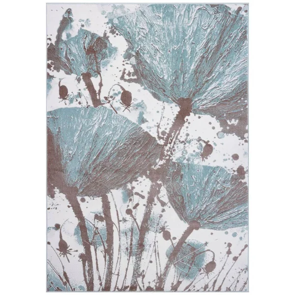 Ladole Rugs Boliviya Collection Floral Pattern Poppy Abstract Area Rug Carpet in Blue-Cream - 5x8 (5&3x22 x 7&6