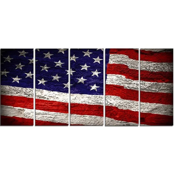 Design Art PT12907-60-28-5PE 5 Panels Large American Flag Watercolor Canvas Artwork, 60 x 28x22