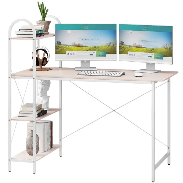 Home Bi Computer Desk with Storage Shelves 47 inch - Reversible Study Writing Table with Adjustable Bookshelf, Home Office Wood P