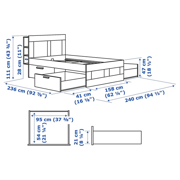 IKEA - BRIMNES Bed Frame with Storage & Headboard, Black, Queen