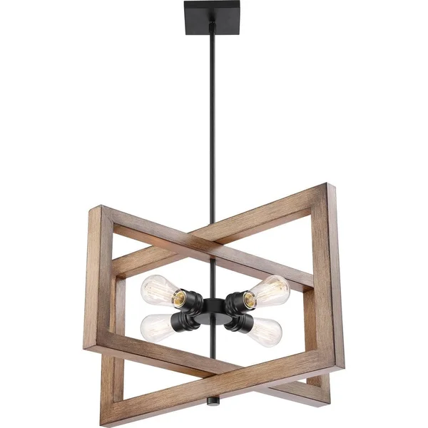 Nuvo Lighting Beacon Pendant Black - Honey Wood 4 Light