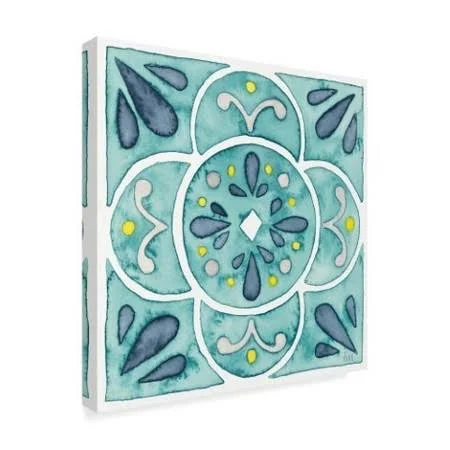 Trademark Fine Art 'Garden Getaway Tile VII Teal' Graphic Art Print on Wrapped Canvas - Size: 24 x 24, White