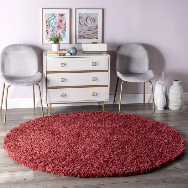 nuLOOM Kara Solid Shag Area Rug - Size: 6& Round, Red