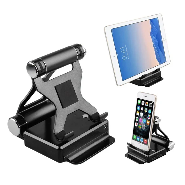 Podium Style Stand with Extended Battery Up to 200% for iPad - iPhone and Other Smart Gadgets Gold