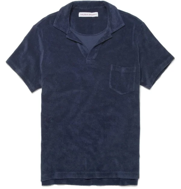 Orlebar Brown Terry Towelling Navy Towelling Resort Polo Shirt, Navy