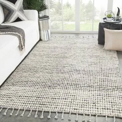 Jude Hand-Woven Ivory/Black Area Rug Breakwater Bay Rug Size: Rectangle 5& x 8&