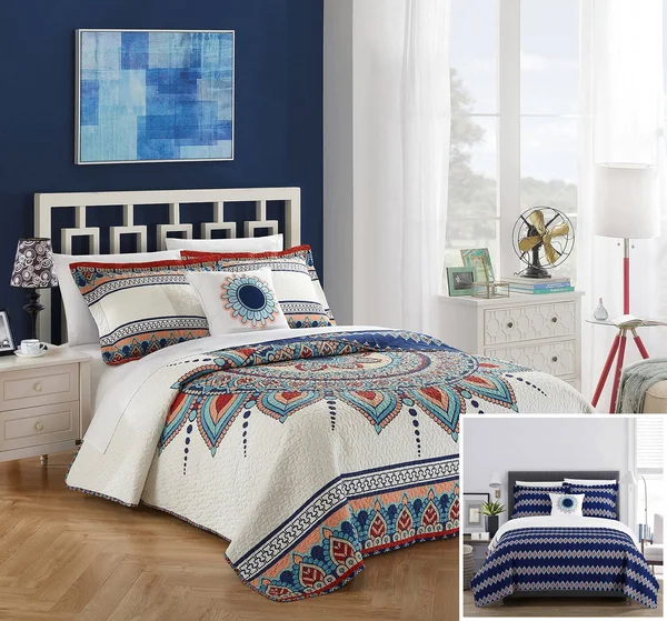 Chic Home Cypress 4 Piece Queen Quilt Set - Blue