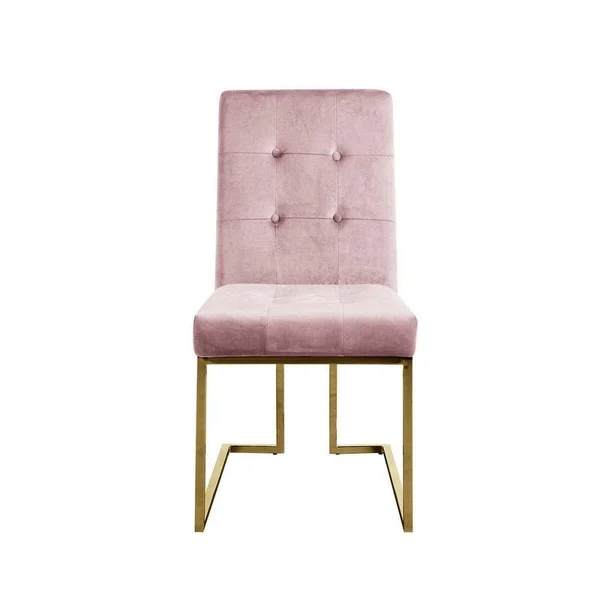Modern Velvet Fabric Dining Chair in Pink/Gold (Set of 2)