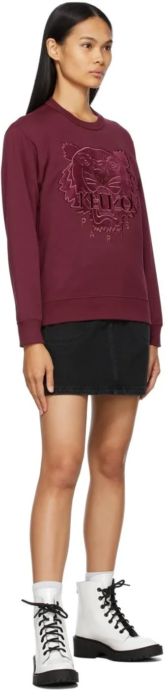 Kenzo Burgundy Velvet Tiger Head Sweatshirt