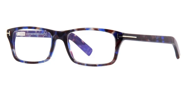 Tom Ford FT5663 B Eyeglasses 056 Shiny Blue Havana/ Blue Block Lenses