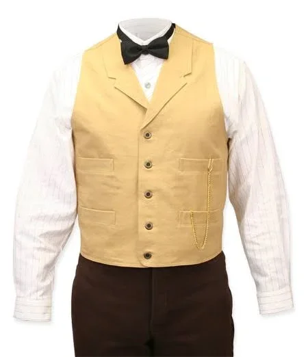 Classic Canvas Work Vest - Wheat Steampunk Mens Tan Cotton Notch Collar Work Vest (Big & Tall Size Xlt) - Gothic, Pirate