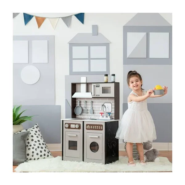 Teamson Kids - Little Chef Burgundy Classic Play Kitchen - Expresso, Black