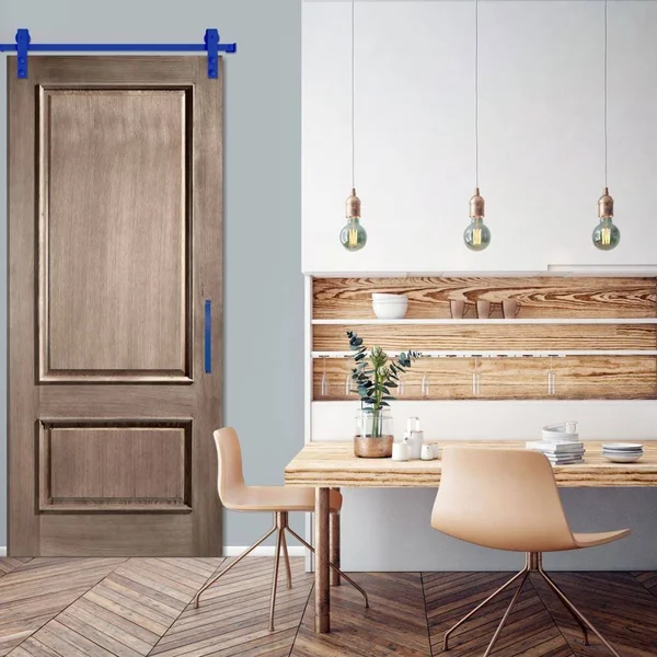 Premium J-Strap Barn Door Hardware Set w/ 6' Track for 1 3/8 inch Doors, Blue Ribbon, Size: Track Length: 72 inch