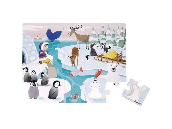 Janod 20 Piece Tactile Sensory Life on The Ice Puzzle Toy Rigid Cardboard Box for Organized Storage Store Everything Inside u002