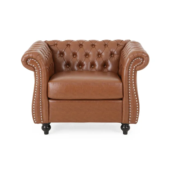 Christopher Knight Home Lucine Traditional Chesterfield Club Chair - Cognac Brown, Dark Brown