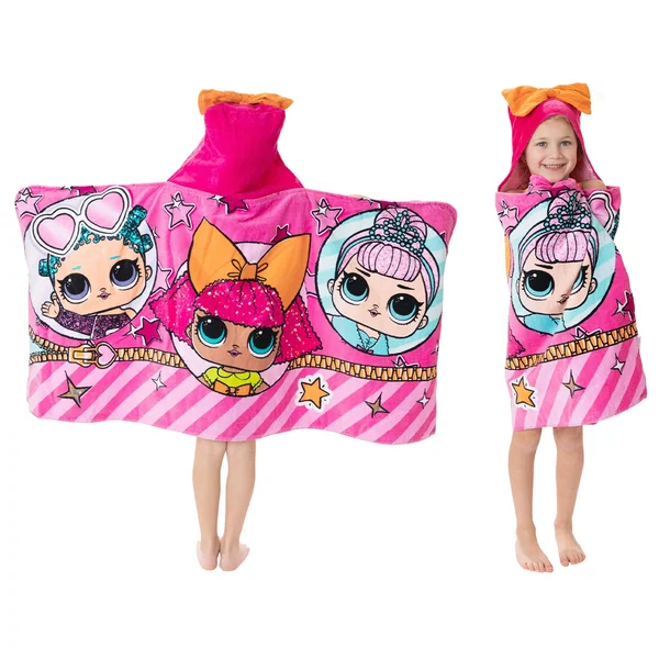 Franco Kids Bath and Beach Soft Cotton Terry Hooded Towel Wrap, 24 inch x 50 inch, L.O.L. Surprise