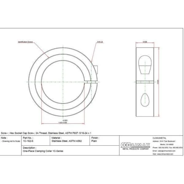Climax Metal Products 1C-162-S Shaft Collar - clamp, 1Pc, 1-5/8 In, ss