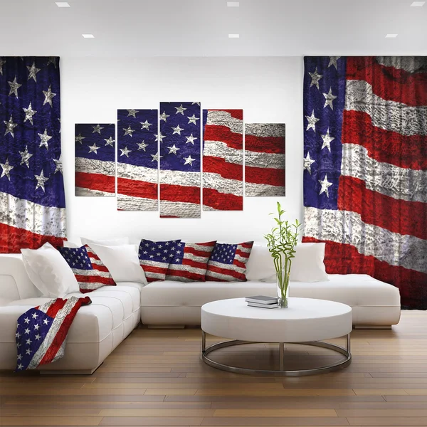 Design Art PT12907-60-28-5PE 5 Panels Large American Flag Watercolor Canvas Artwork, 60 x 28x22