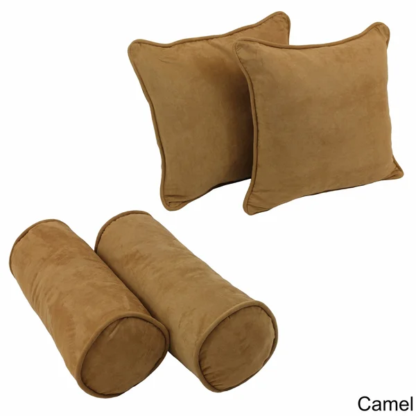 Blazing Needles 4 Piece Microsuede Corded Throw Pillow Set, Grey