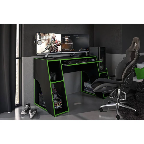 Polifurniture Corporatio Mission 47 in. Black and Green Gaming Desk