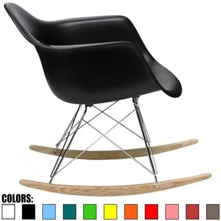2xhome Black Mid Century Modern Molded Shell Designer Plastic Rocking Chair Armchair Arm Chair Patio Lounge Garden Nursery Livin