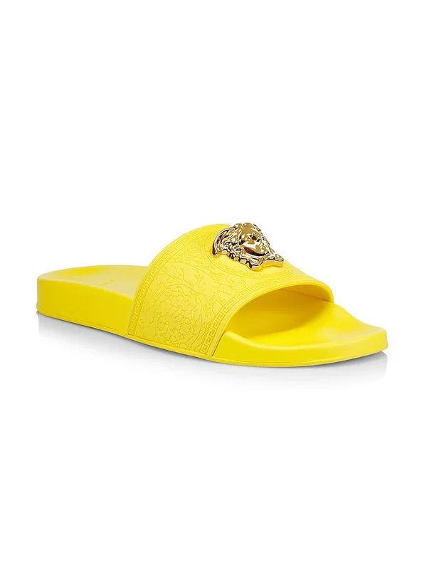 Versace Women's Palazzo Pool Slides - Cerulean - Size 7 Sandals