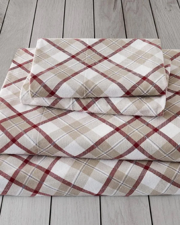 London Fog Cotton Flannel Sheet Set - Full, Tan Plaid
